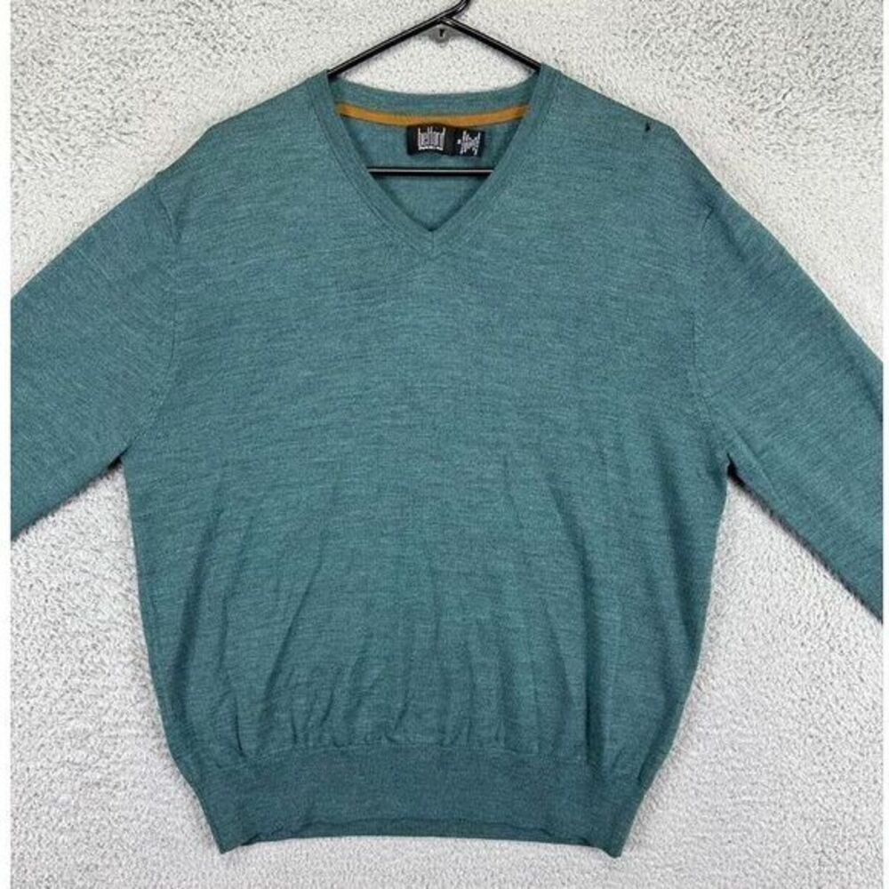 Belford V-Neck Sweater Adult Medium Green 100% Merino Wool Pullover Outdoor Mens